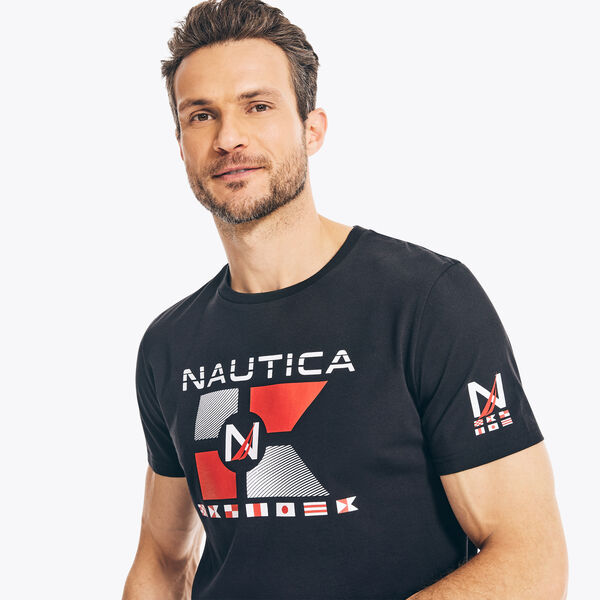 SUSTAINABLY CRAFTED NAUTICA FLAGS GRAPHIC T-SHIRT - True Black